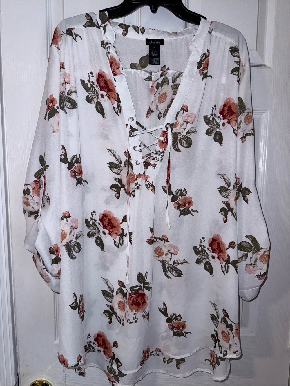 Justify White Lace-Up Tunic with Rose Print
